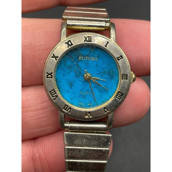 Vintage Futura Ladies Turquoise Inlay Watch with Roman Numerals Bezel 2243L main image 5